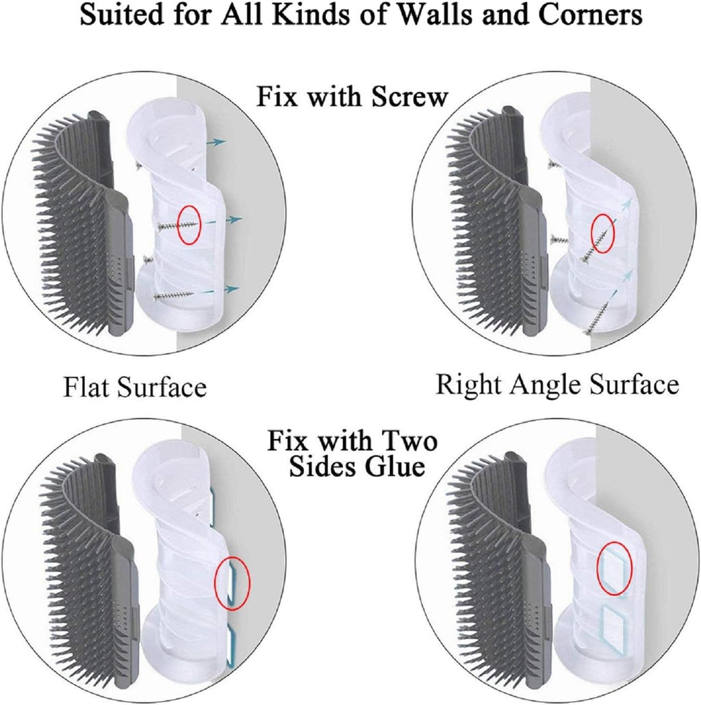 Cat rubbing against Kingtree wall corner grooming brush happily