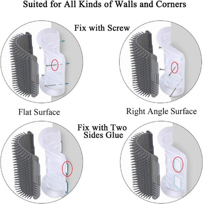 Kingtree cat corner scratcher wall corner installation step using double-sided adhesive stickers
