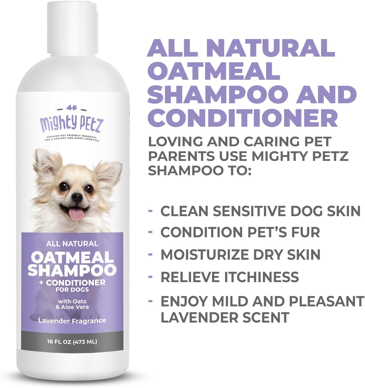 Dog enjoying a bath with Mighty Petz oatmeal and aloe shampoo