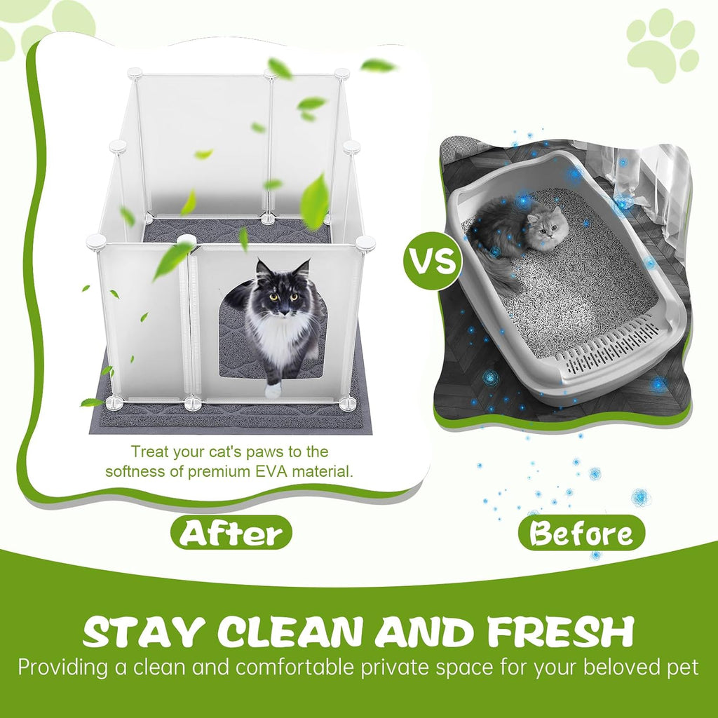 Waterproof splash guard panels protecting floors from cat litter.