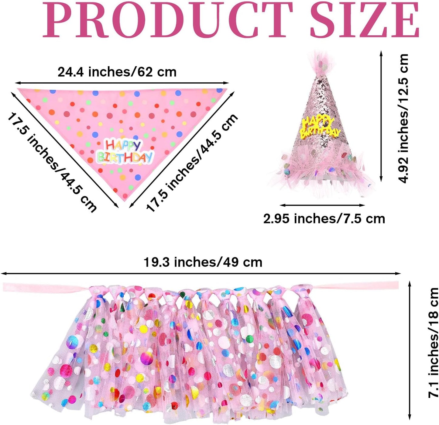 Pink puppy birthday party supplies including triangle scarf and tutu dress
