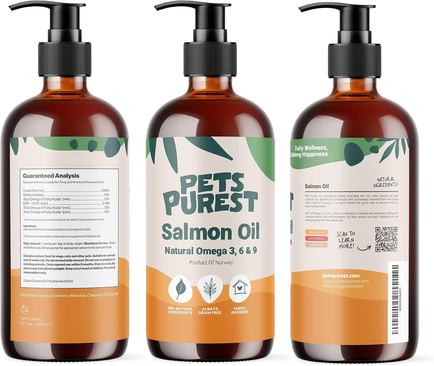 Pets Purest 100 percent natural deep sea salmon oil bottle packaging