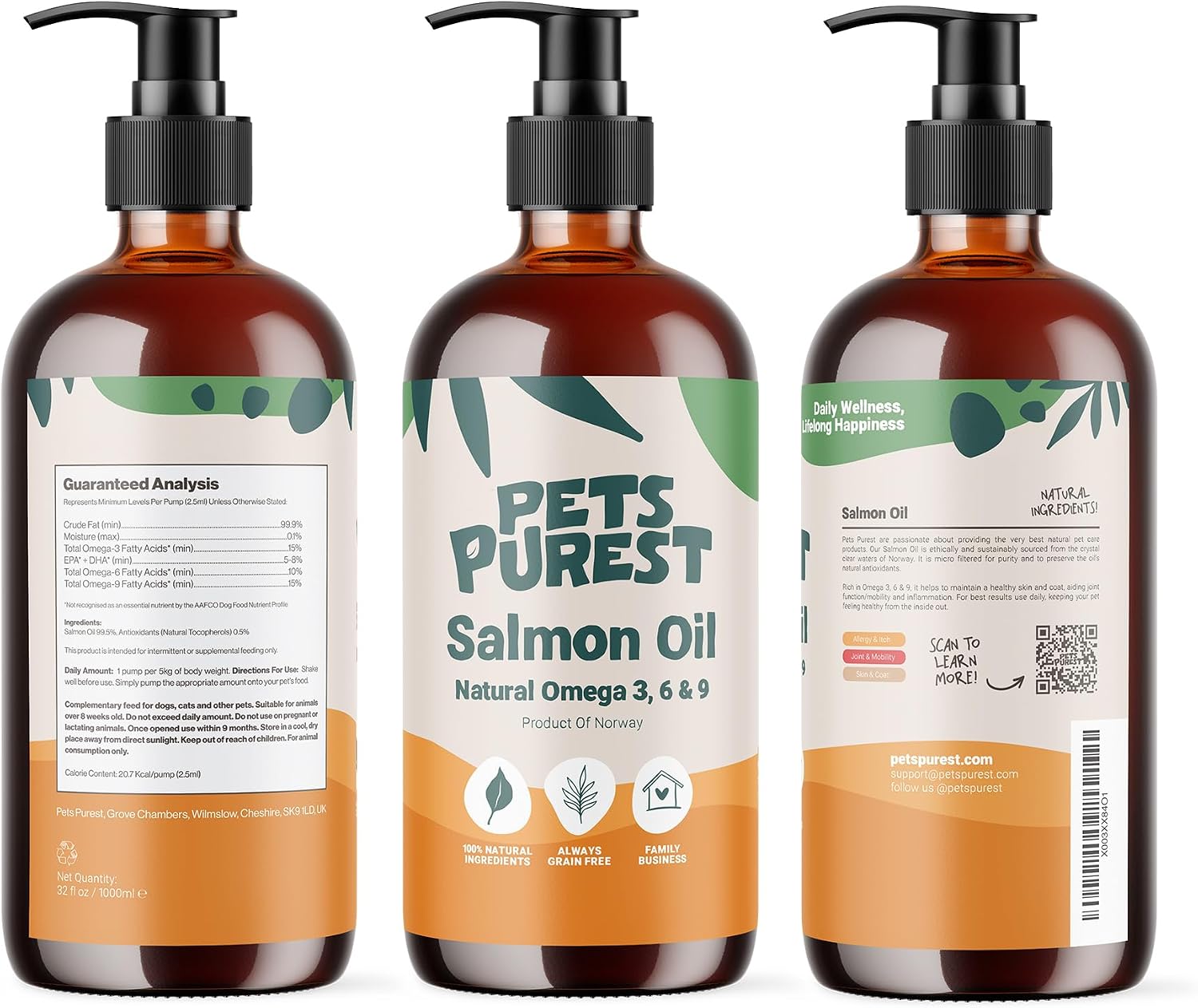 Pets Purest 100 percent natural deep sea salmon oil bottle packaging