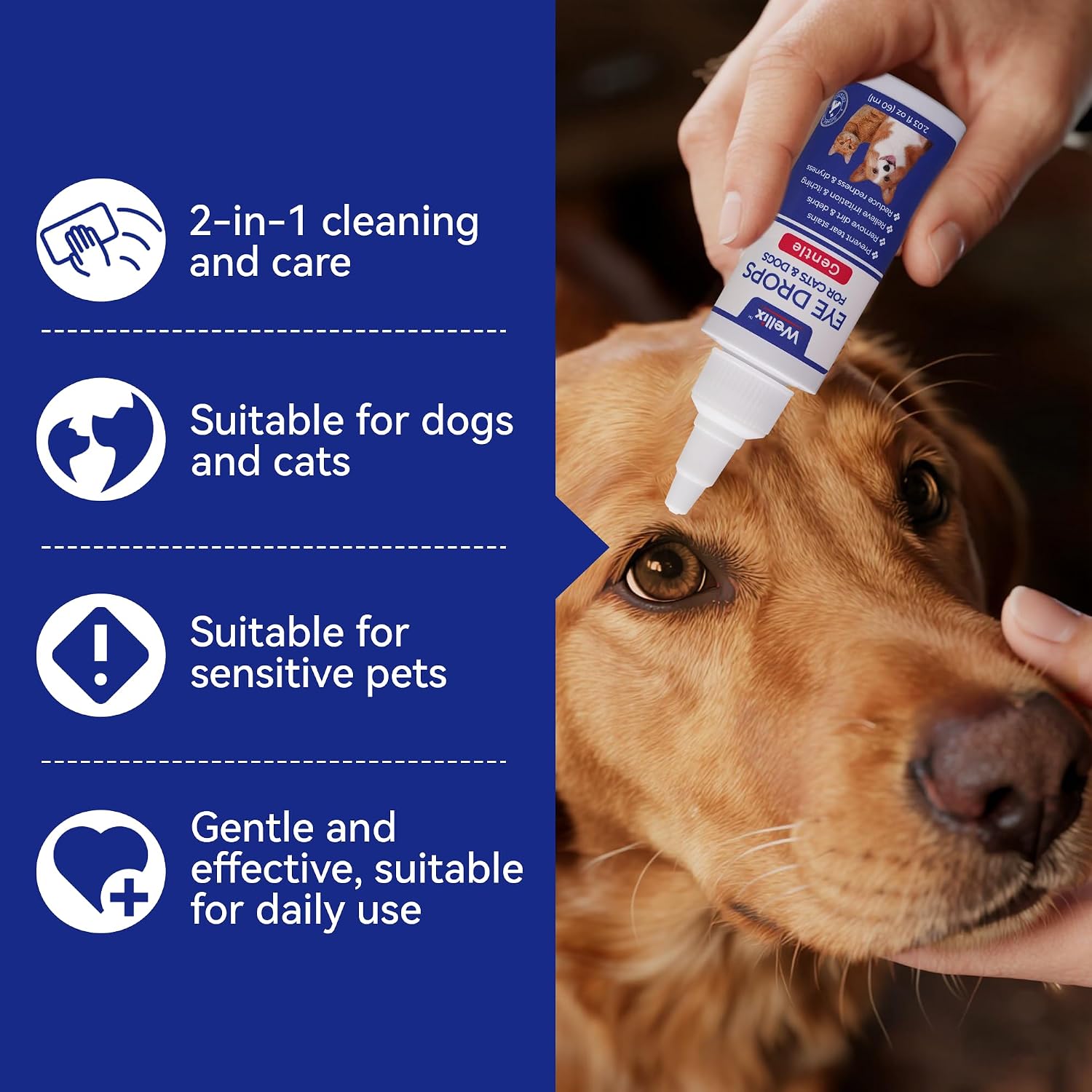 Alcohol free dog and cat eye drops featuring blueberry extract formula