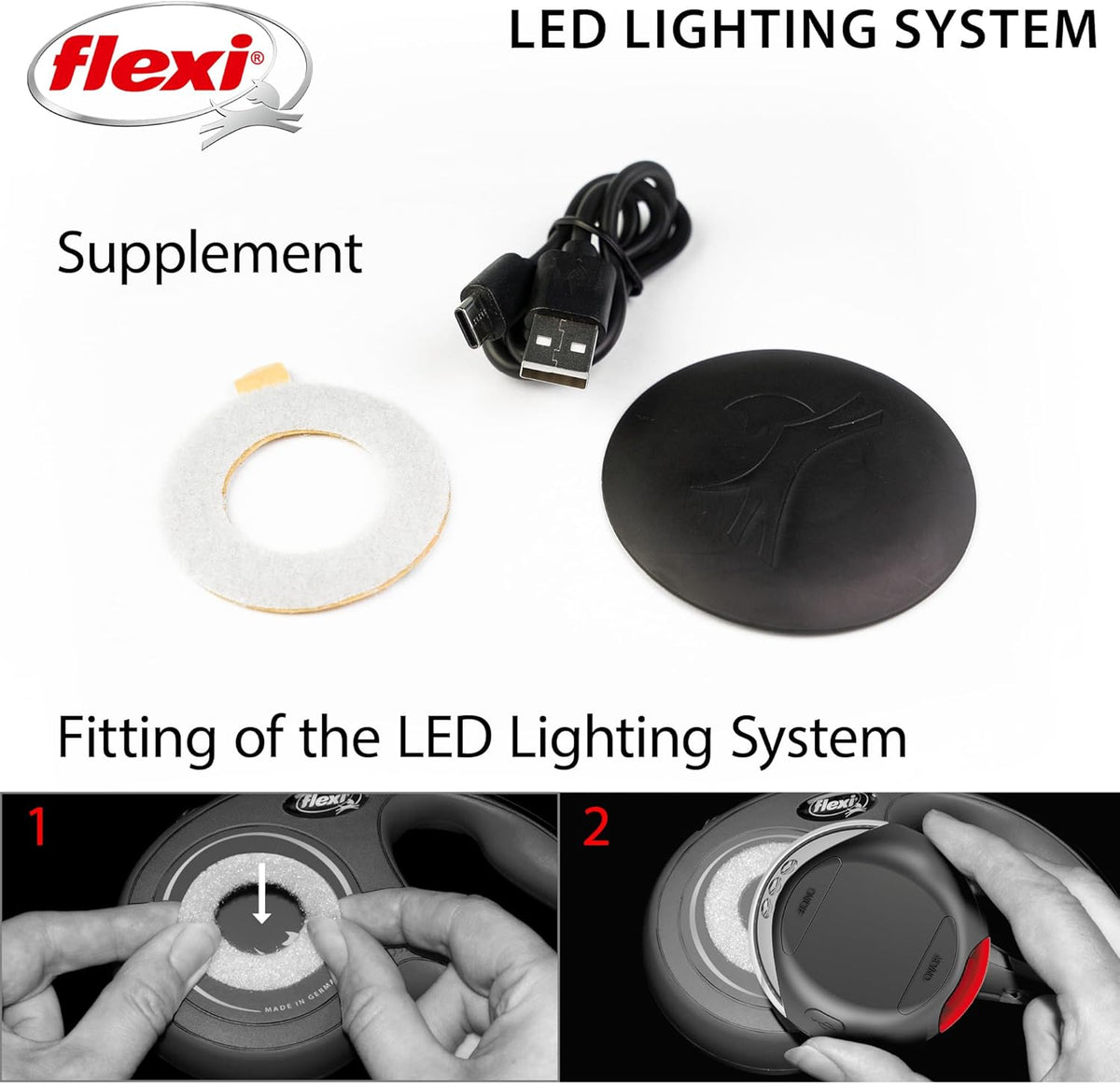 Flexi LED lighting system showing white front and red rear light