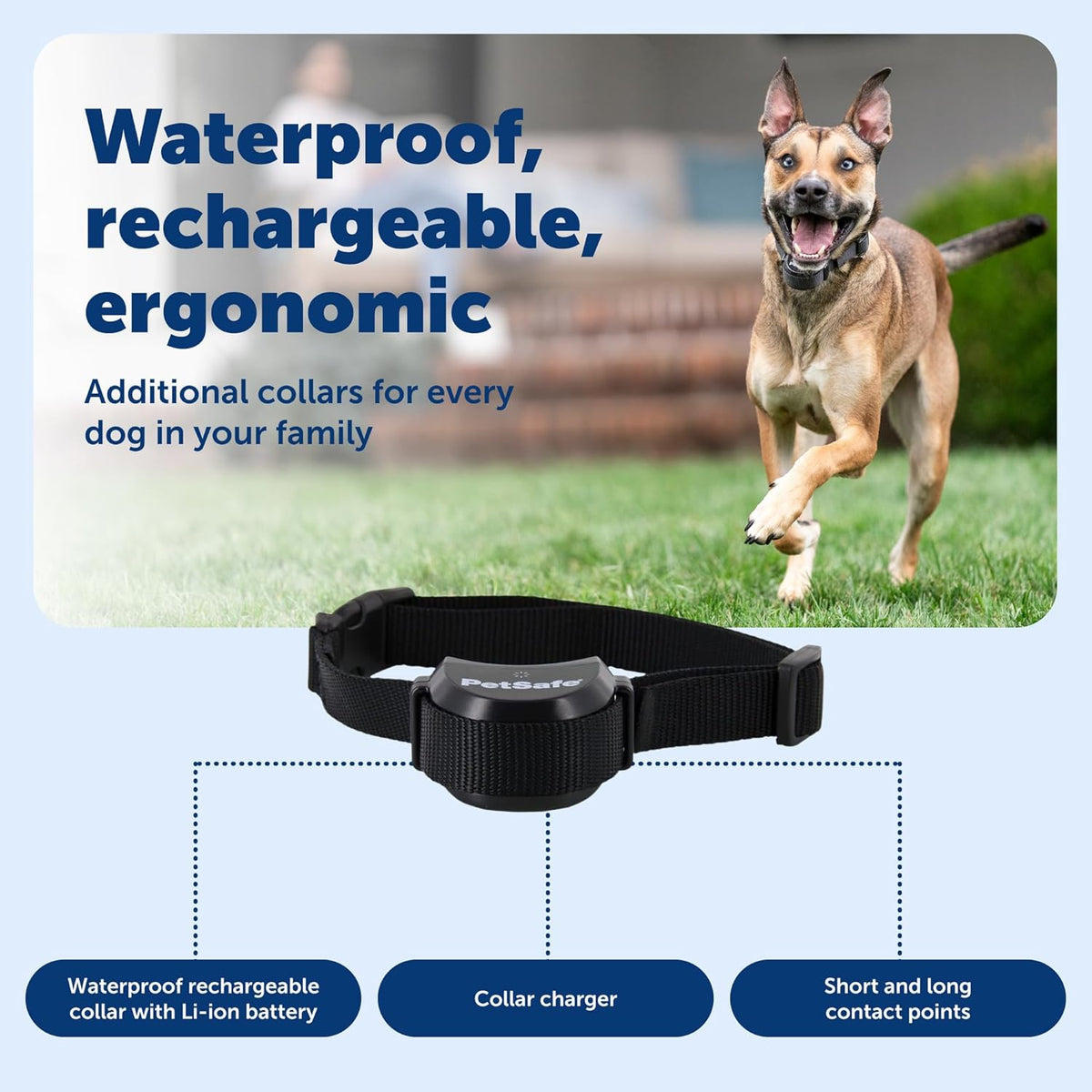 Authentic USA imported pet care rechargeable tracking collar close up view.