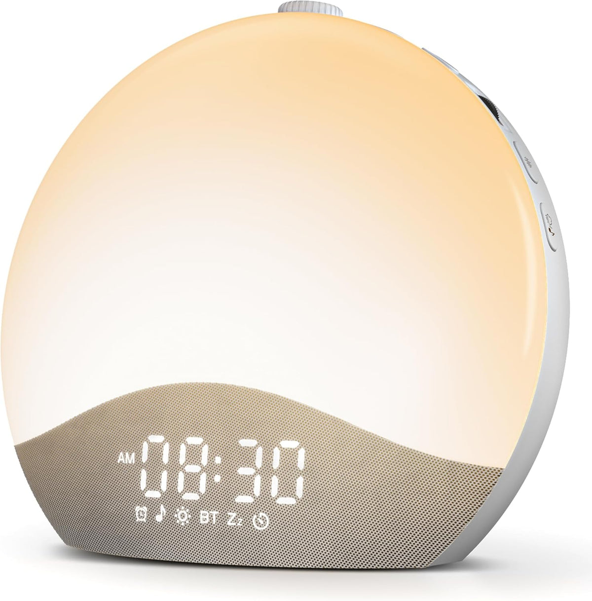 ecozy Sunrise Alarm Clock and white noise sound machine front view on nightstand