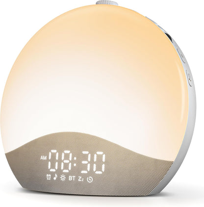 ecozy Sunrise Alarm Clock and white noise sound machine front view on nightstand