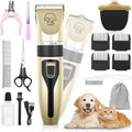 RAF FrutPunch Dog Grooming Kit front view showcasing the black and gold cordless pet hair trimmer and interchangeable shaving head.