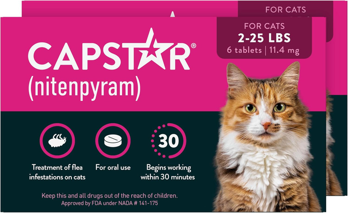 Capstar (nitenpyram) Cat Flea Treatment, Fast-Acting Oral Flea Treatment for Cats 2-25 lbs, Vet-Recommended Medication Tablets Start Killing in 30 Minutes, 6 Doses - Image 10