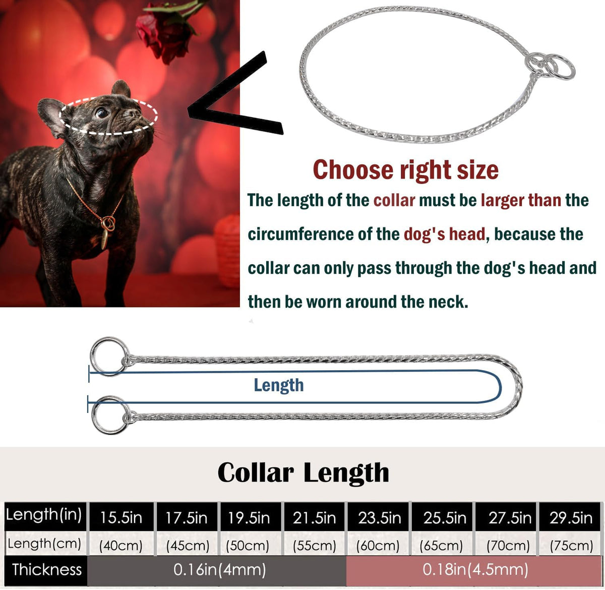 Ximipet anti rust silver plated metal training collar close up details