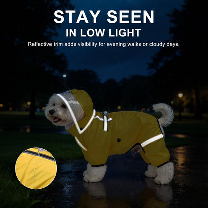 Full body coverage windproof puppy raincoat in bright yellow