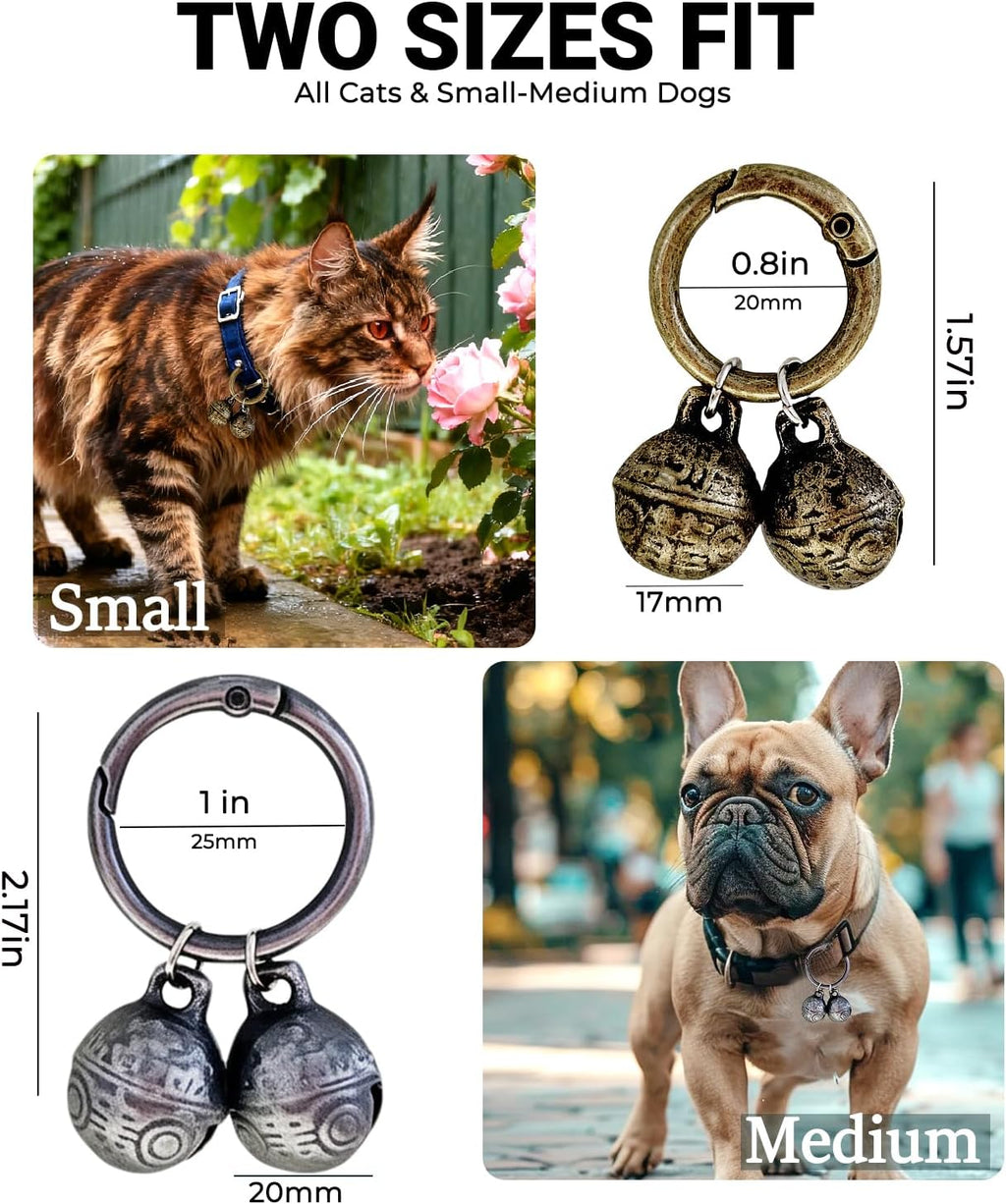 Silver and copper engraved dog collar bells