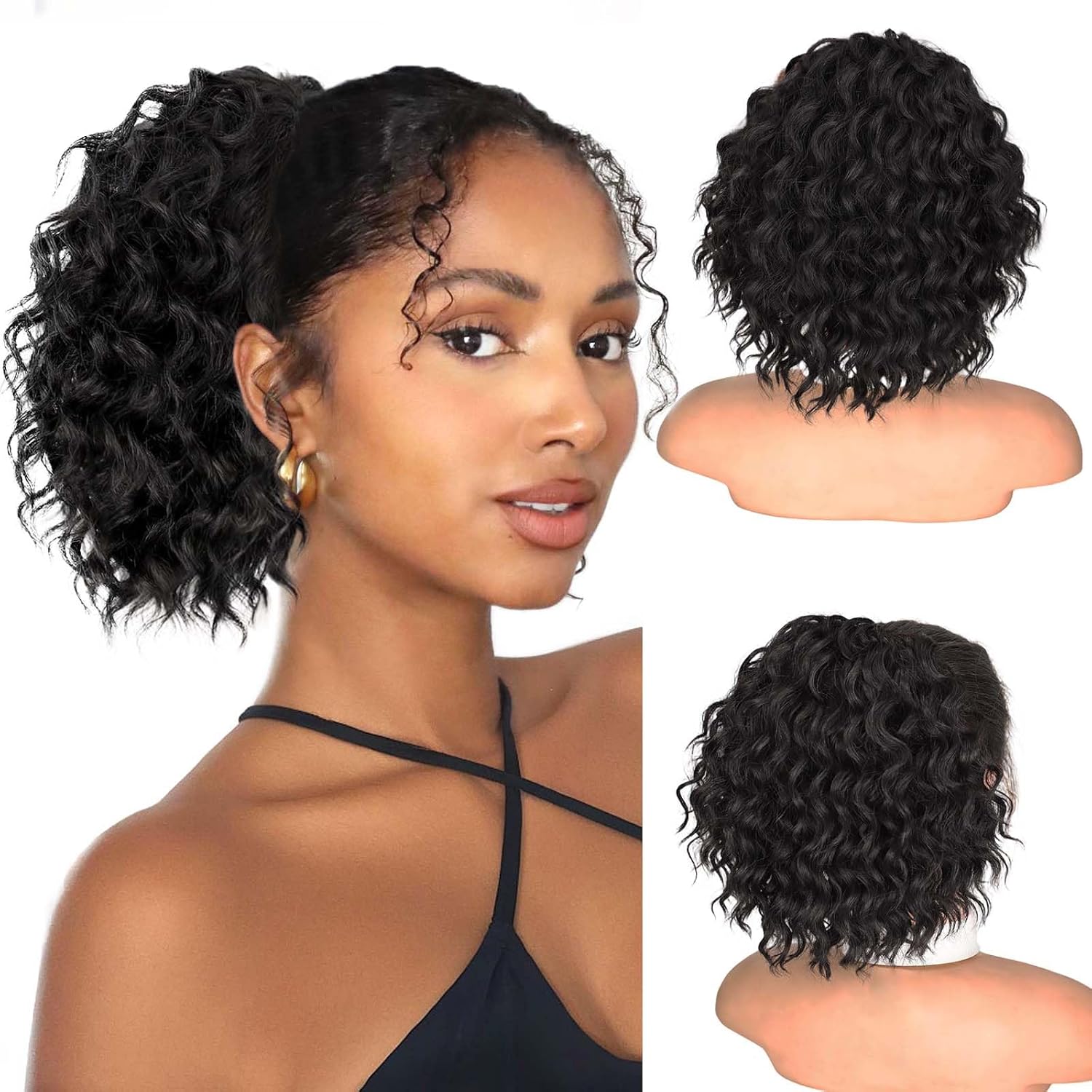 SUZYACCKR Isaic short wavy curly drawstring ponytail extension front view