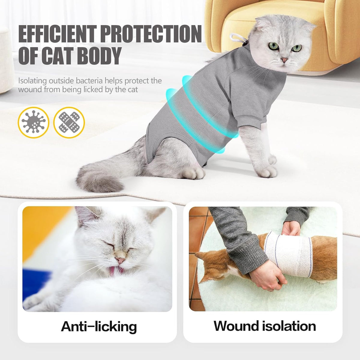 Johnbolin grey pet bodysuit with adjustable neck drawstring and secure back fasteners