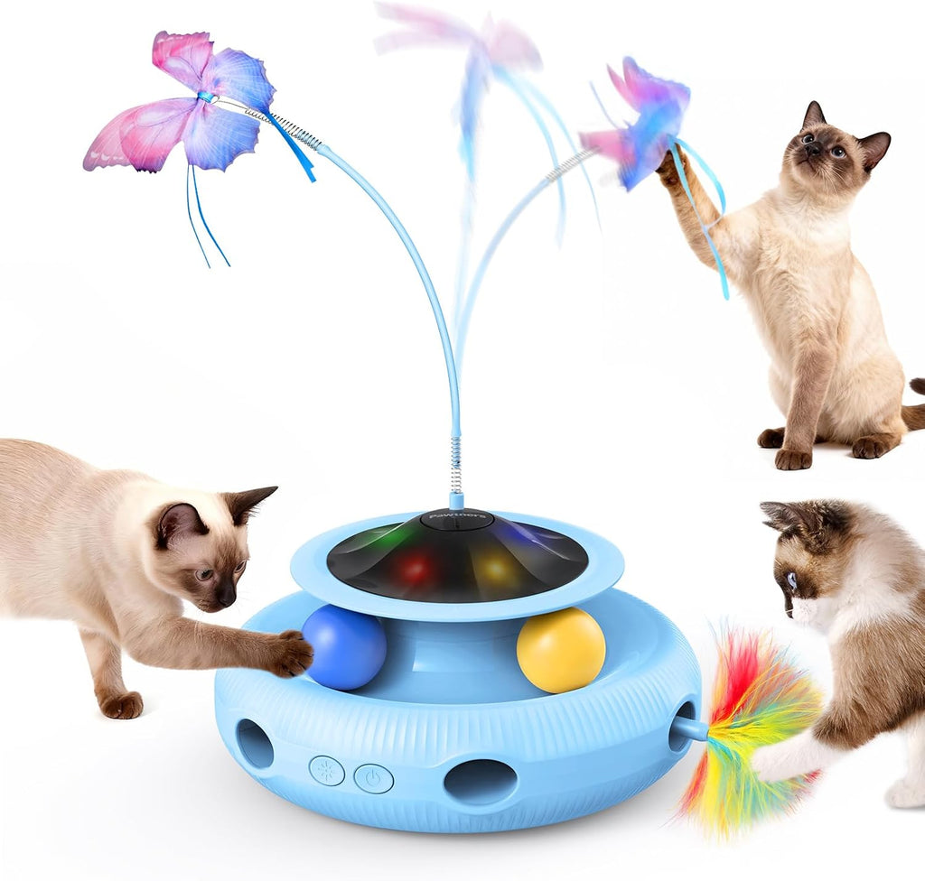 Multi-functional automatic cat entertainment center with rotating butterfly accessories