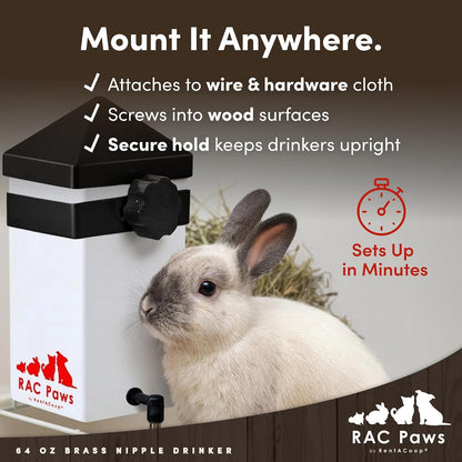 RentACoop 64oz (2 Liter) Small Animal Drinker with No-Drip Brass Nipple- Water Dispenser Suitable for Small Pets, Bunnies, Hamsters, Guinea Pigs, Rabbits, Chinchillas, Gerbil, Mice and Rats - Image 5