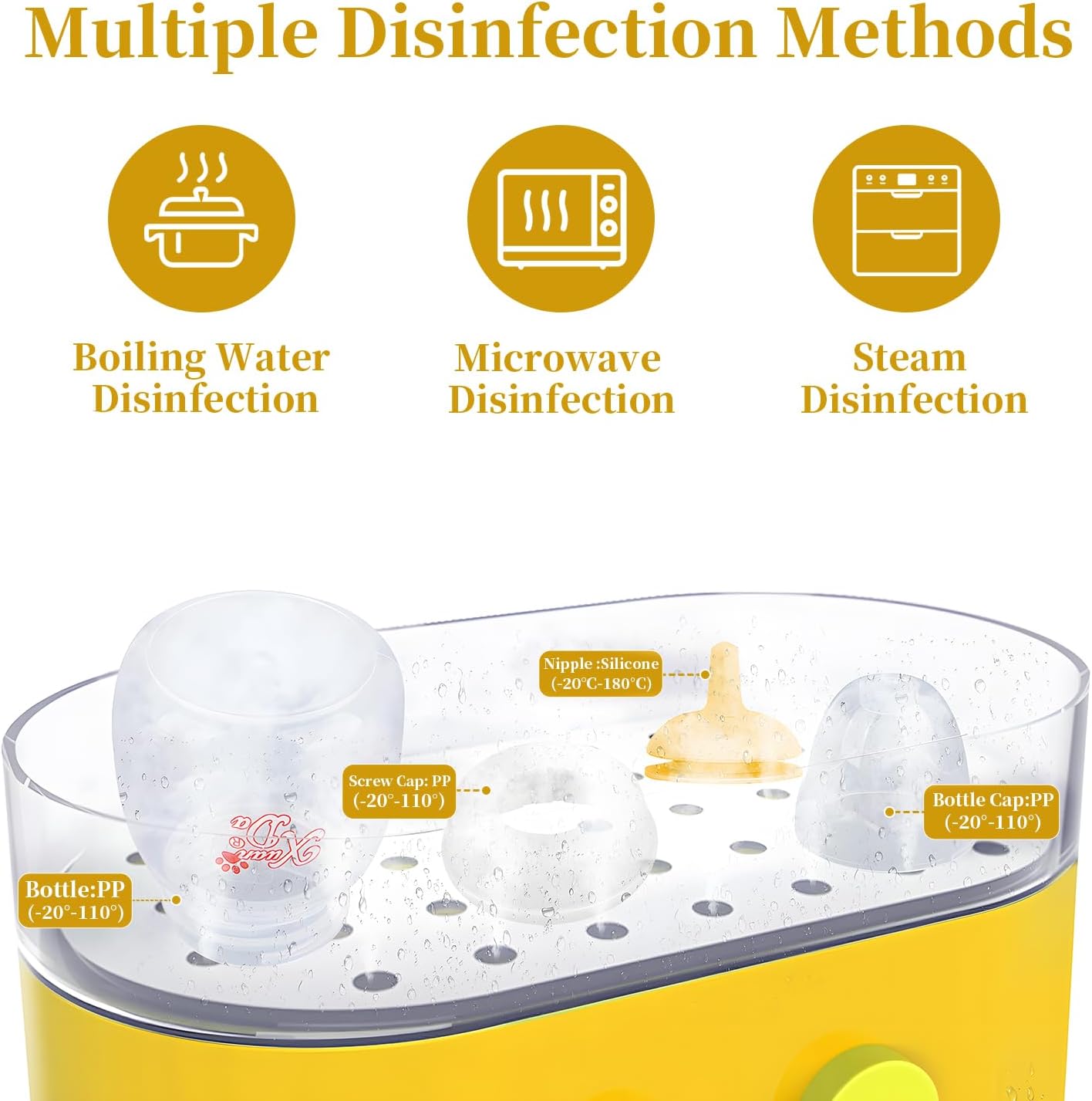 A newborn puppy or kitten feeding configuration using the yellow silicone nipple pack.