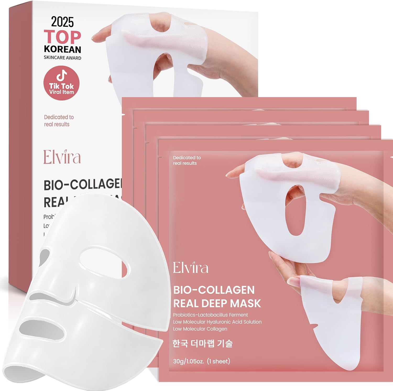 Elvira Bio-Collagen Real Deep Mask 4 pack front view packaging