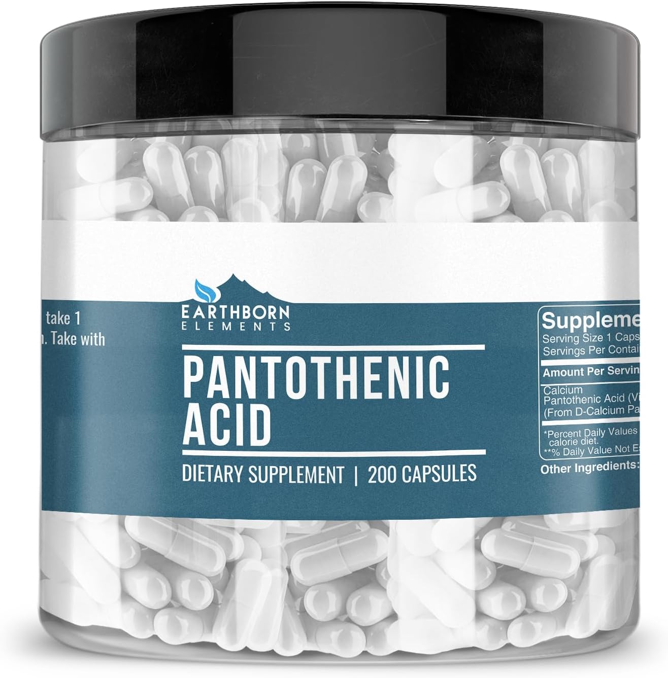 Earthborn Elements Pantothenic Acid Vitamin B5 200 Capsules front view