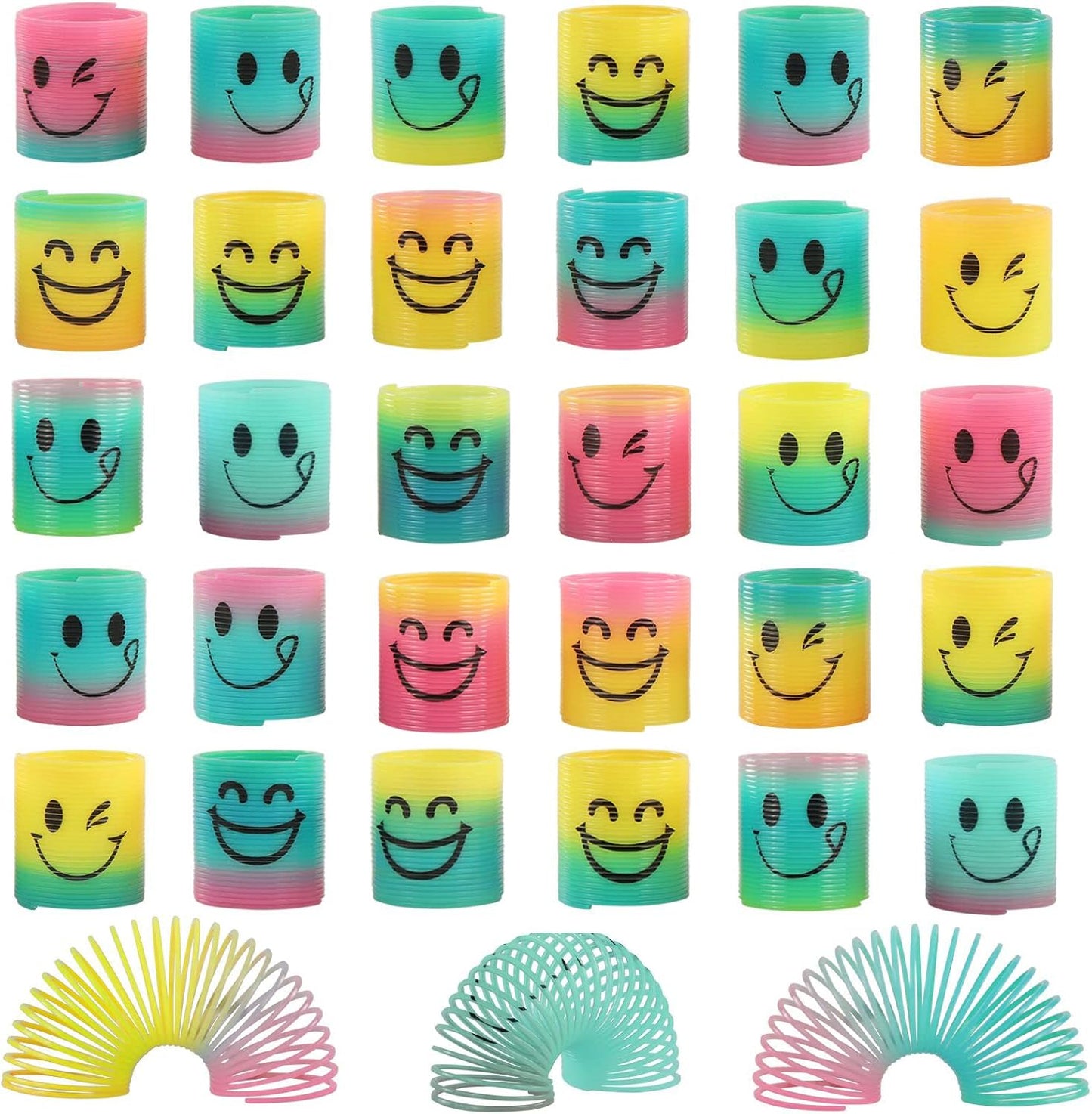 Fun-Here Spring Rainbow Magic Fidget Mini Springs forty-eight pack front view showing vibrant grid arrangement.