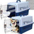 Maxdot 19 inch travel pet carrier front view showing blue hard plastic shell and metal wire door