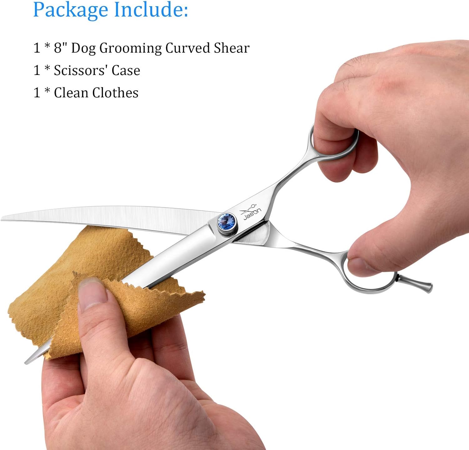 JASON curved dog shears showing the adjustable ball bearing tension system