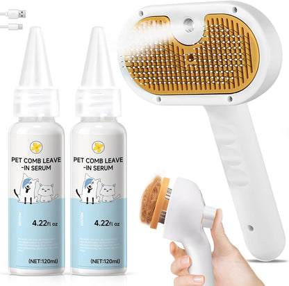 Pet Steam Brush for Dog & Cat - 3-in-1 Spray Hair Removal Comb for Shedding & Grooming, Softens Fur & Reduces Static - Water Brush for Long & Short Coats, Bath-Hating Pets, Includes Waterless Shampoo - Image 10