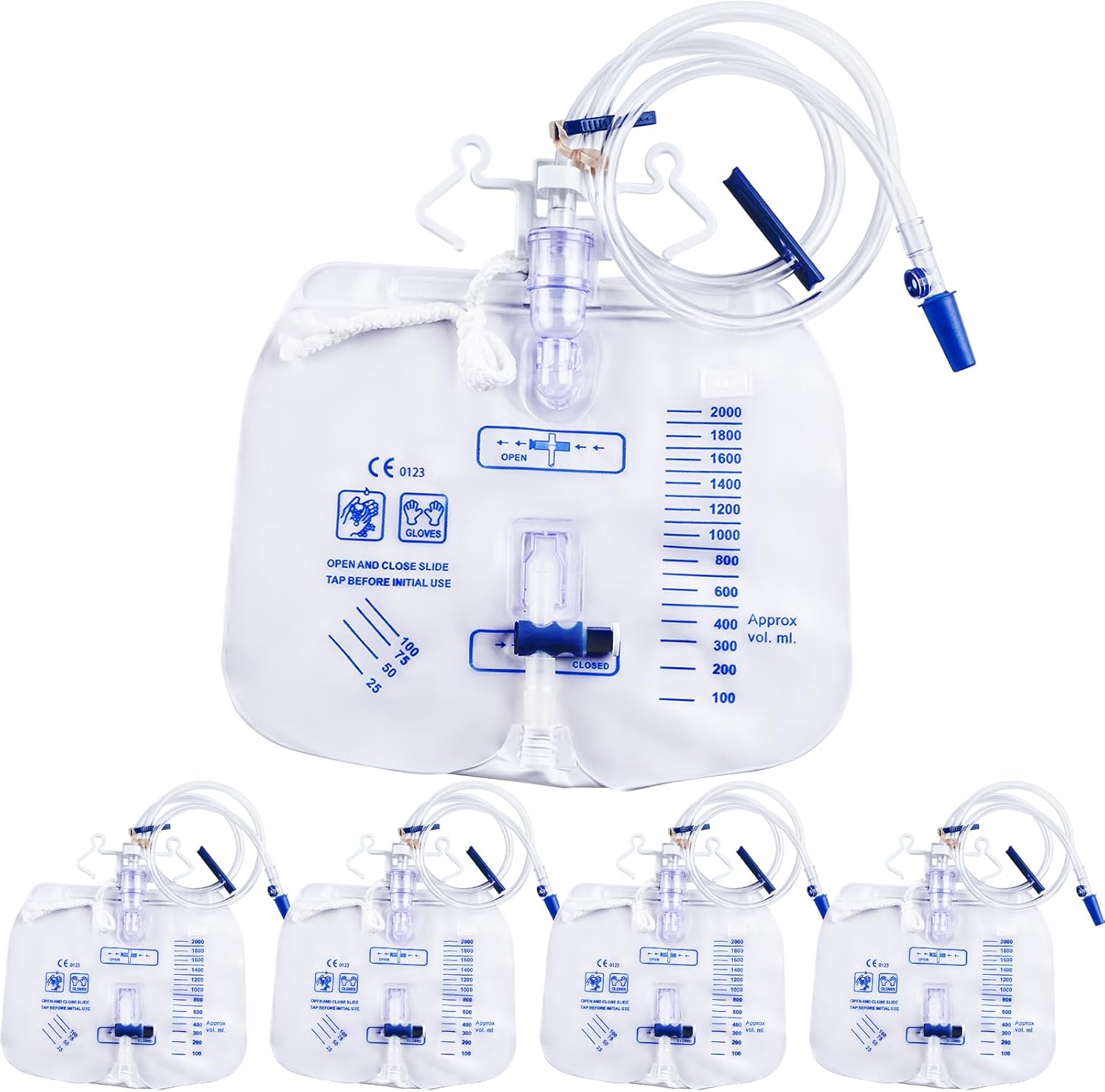 Opstra Yee 2000ml urine drainage bag front view with tube