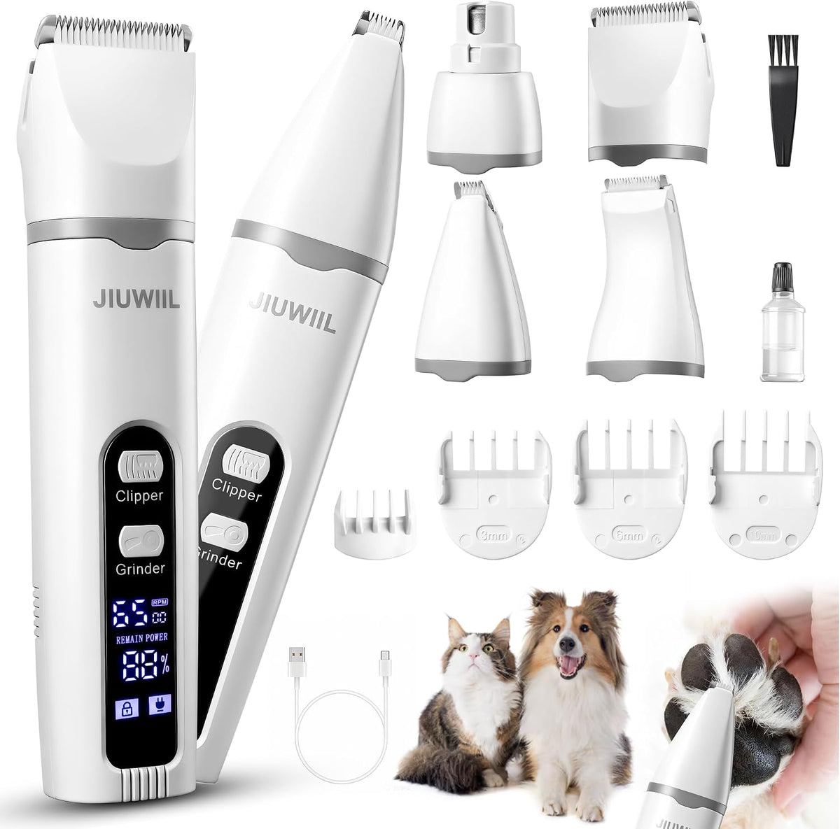 JIUWIIL dog clippers for grooming kit front view cordless pet trimmer machine