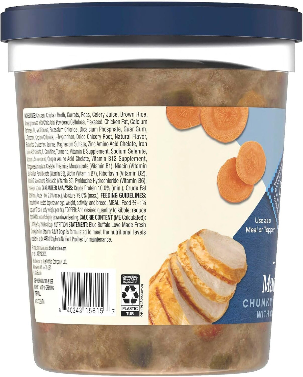 Blue Buffalo refrigerated dog food tub packaging