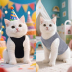 Pets wearing solid color sleeveless shirts