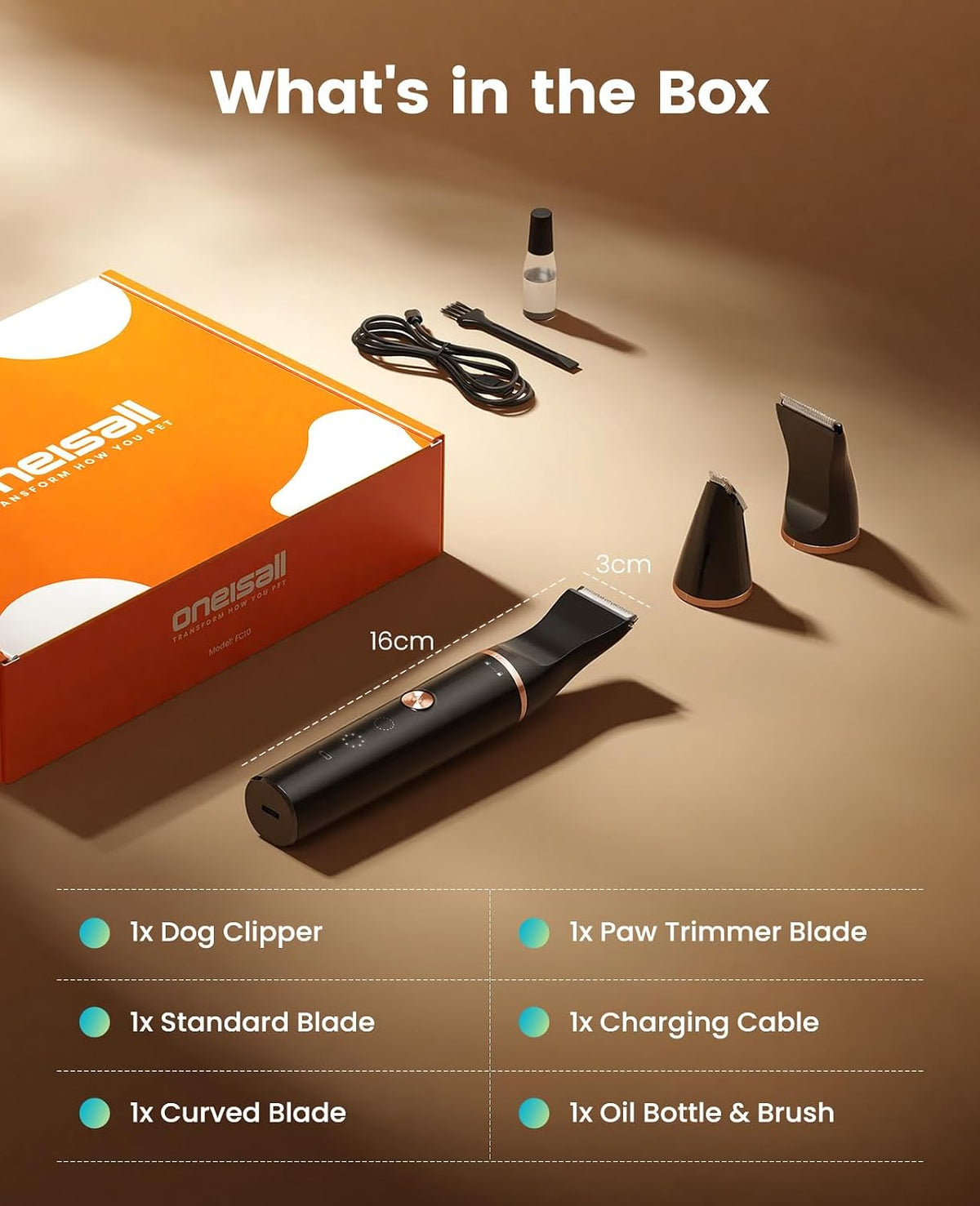 Oneisall pet hair trimmer showing the two speed power button indicator