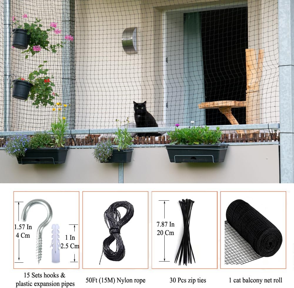 Cat netting installed on apartment balcony railing