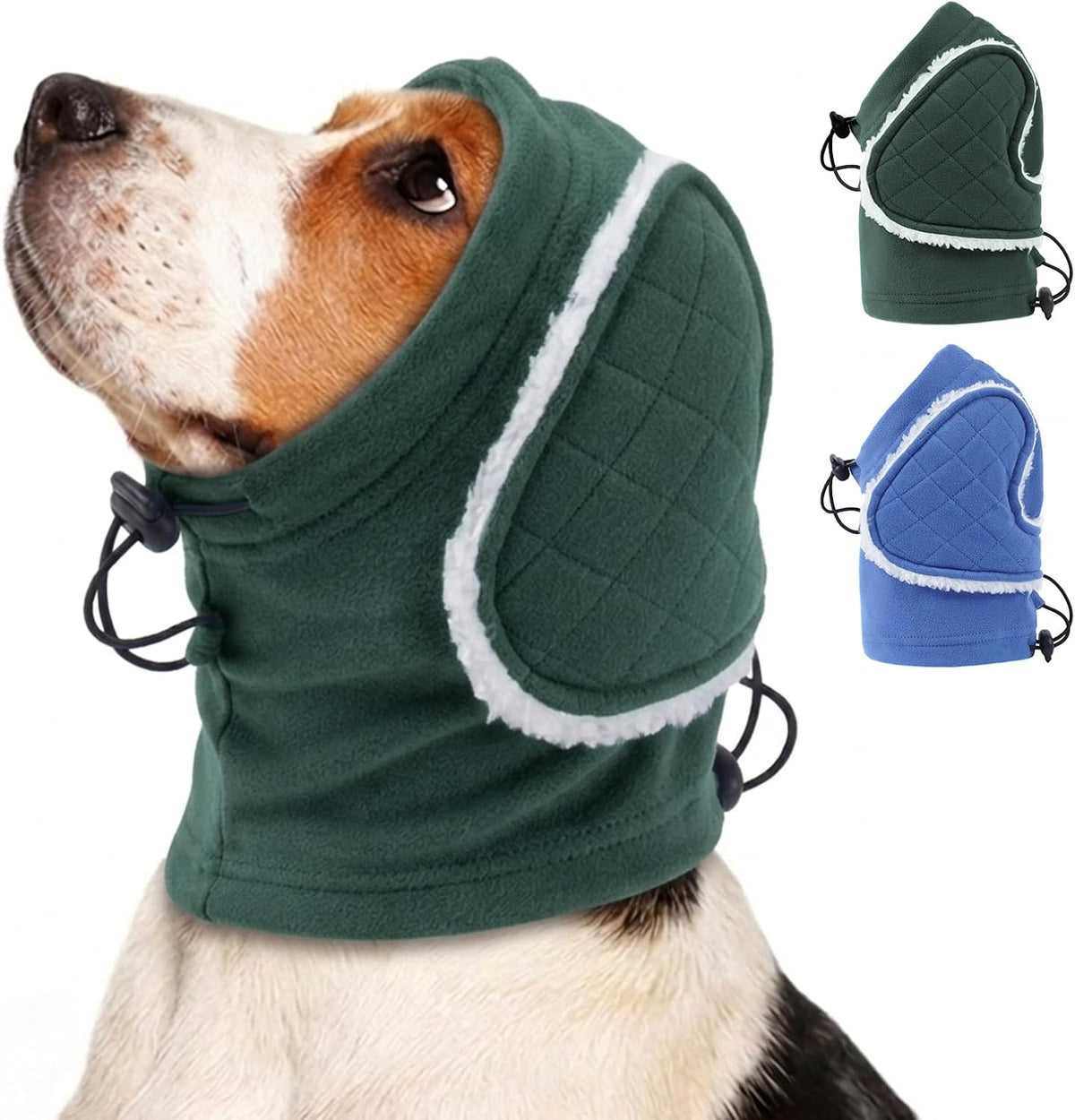 Morvigive dog ear protection hoodie in green front view on large dog