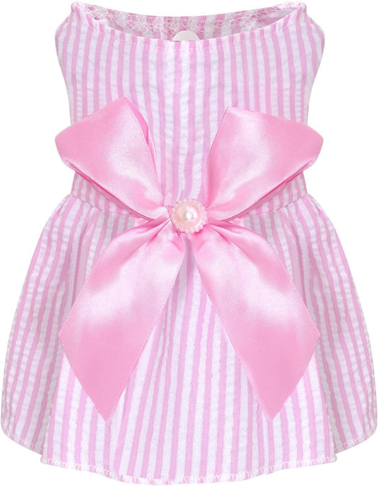 Choyaxo dog bowknot princess dress front view elegant pet apparel.