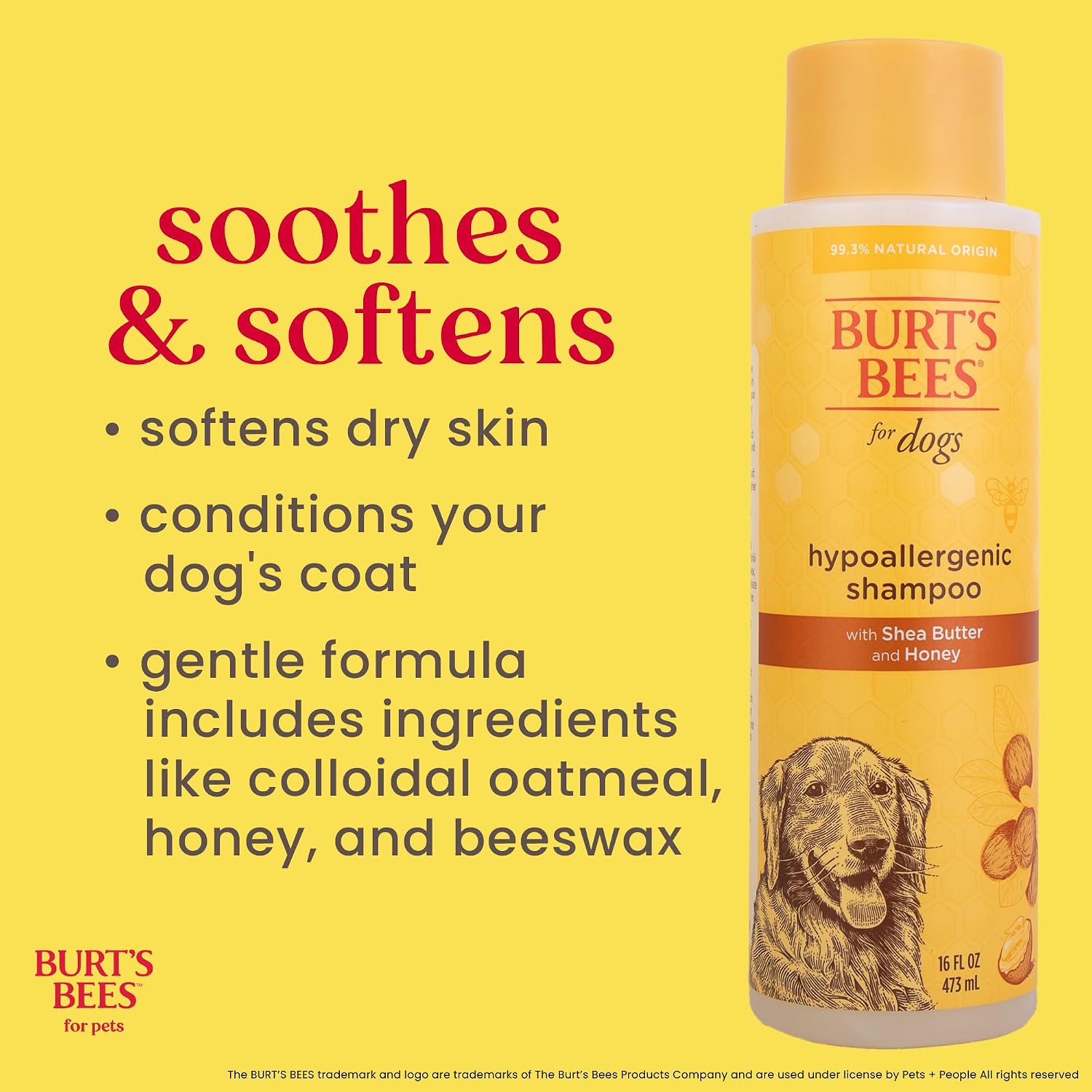 Back view of Burt's Bees Hypoallergenic Dog Shampoo showing ingredients