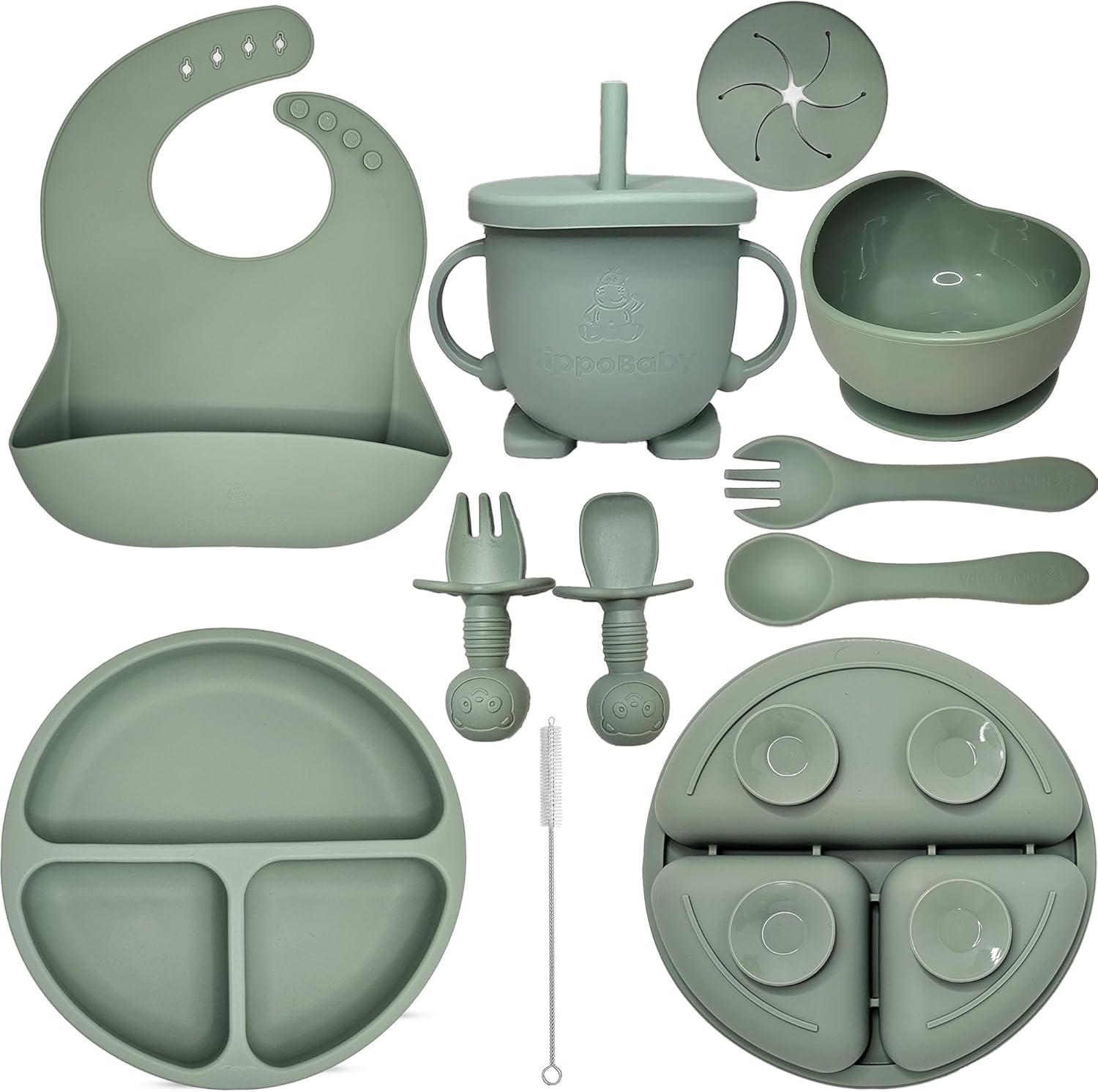 Hippobaby 10 piece silicone baby feeding set front view