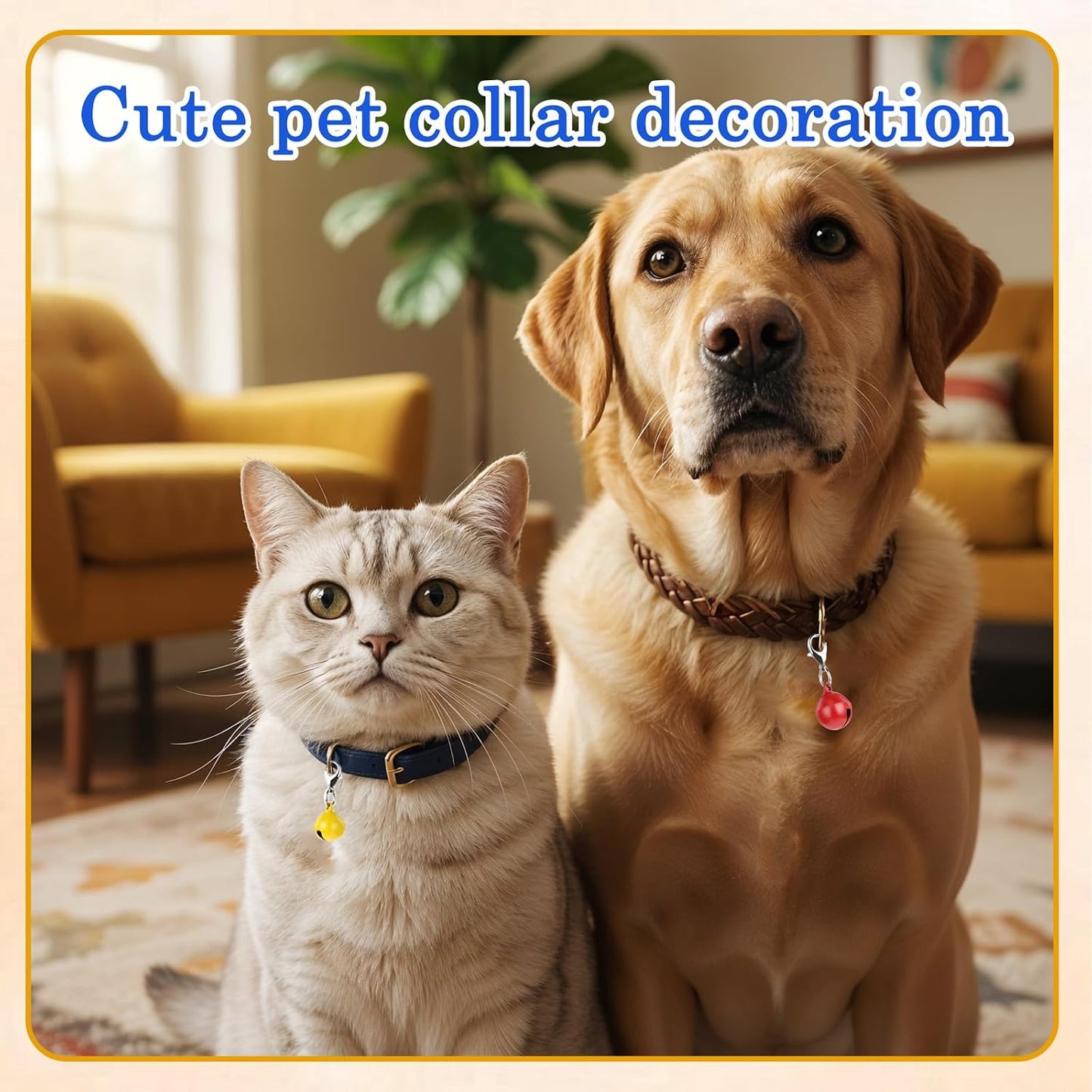 Sturdy metal dog potty training bells hanging from a pet collar attachment ring.