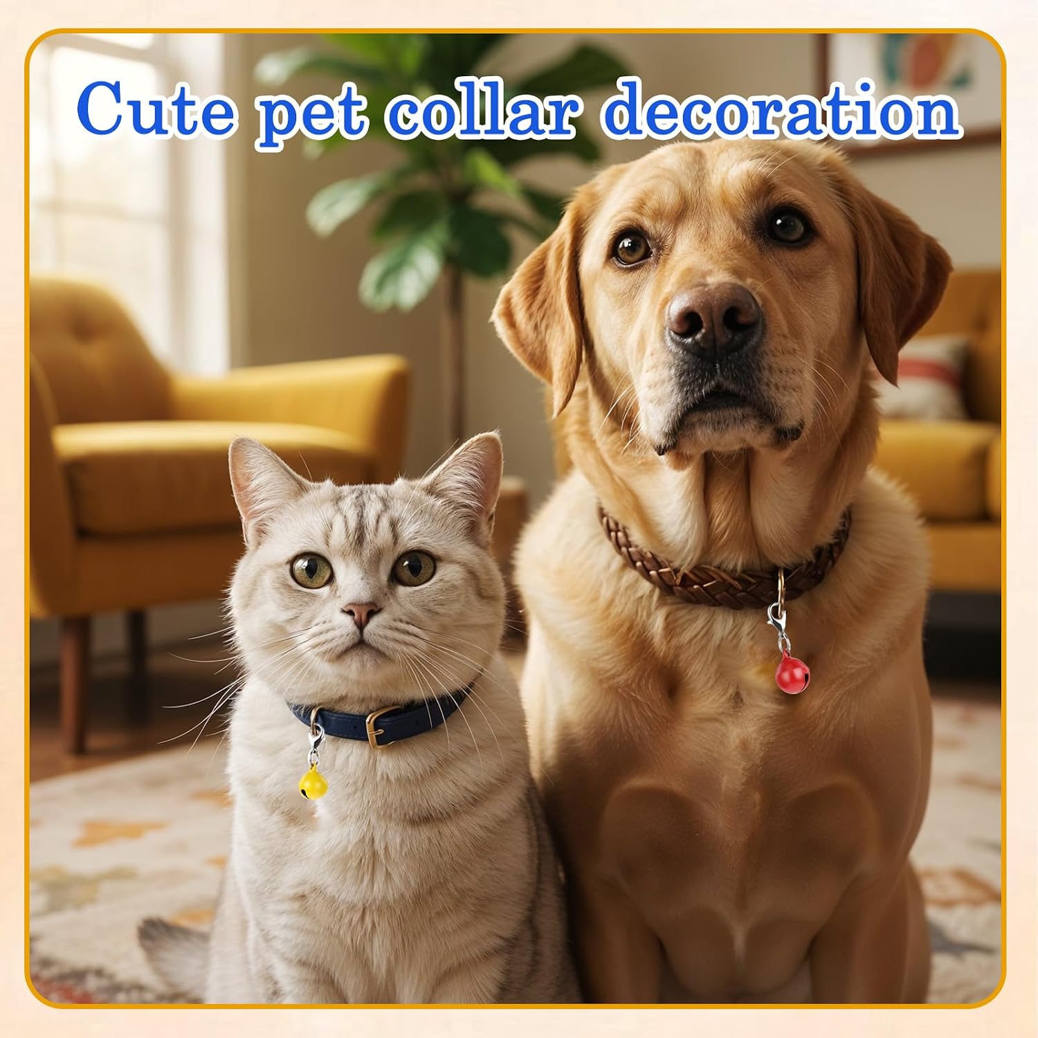 Sturdy metal dog potty training bells hanging from a pet collar attachment ring.
