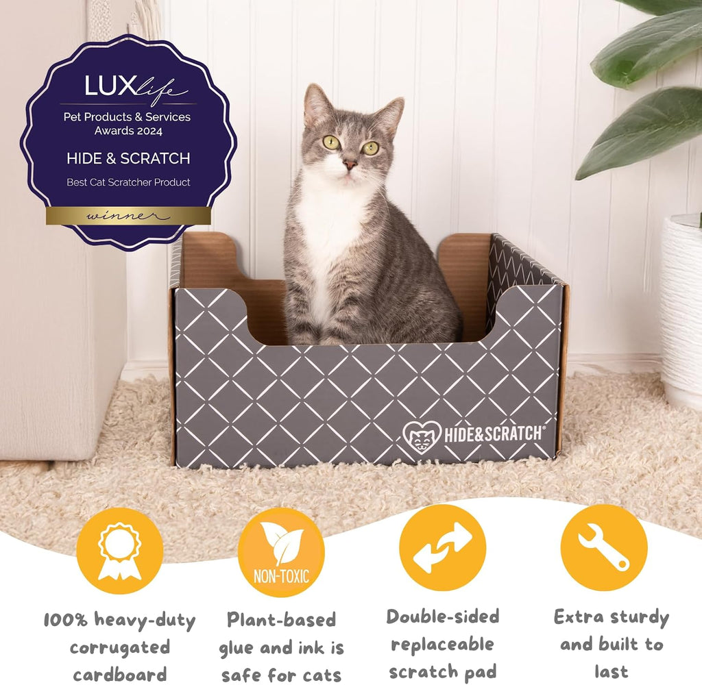 Hide and Scratch dark grey diamond cat bed side profile