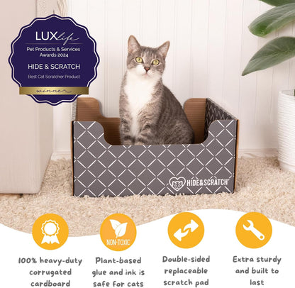 Hide and Scratch dark grey diamond cat bed side profile
