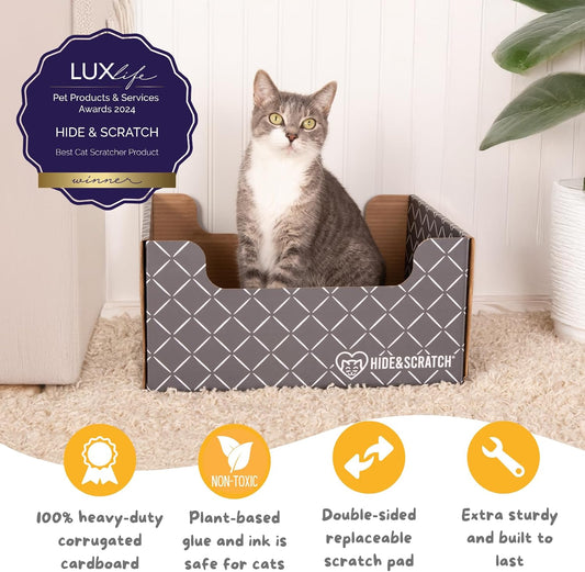 Hide and Scratch dark grey diamond cat bed side profile