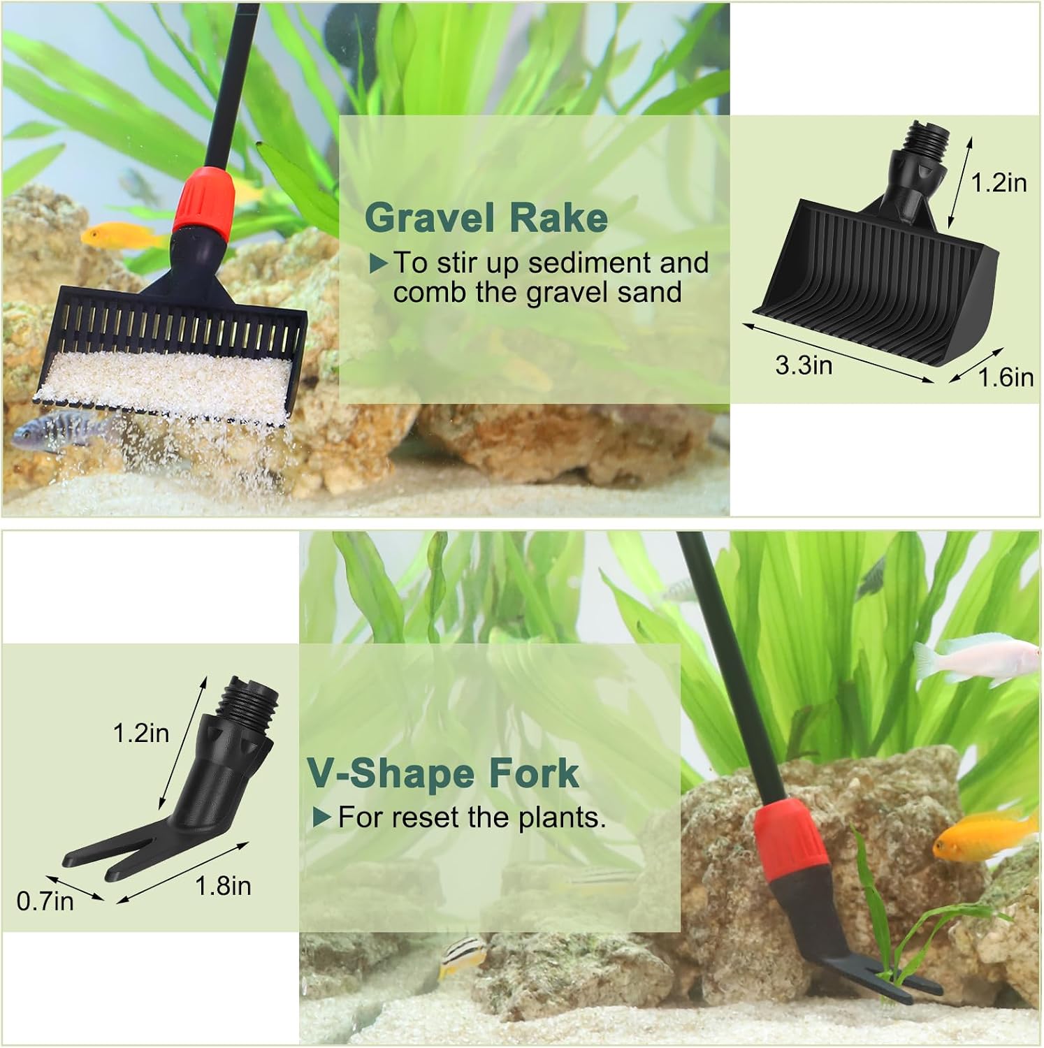Hygger gravel rake leveling sand substrate inside a fish tank