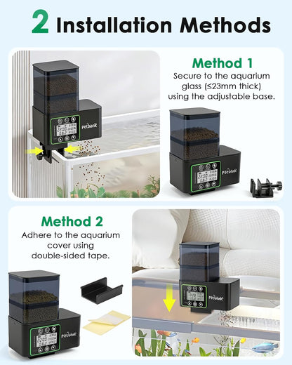 Programmable fish tank vacation feeder with dual capacity hopper options