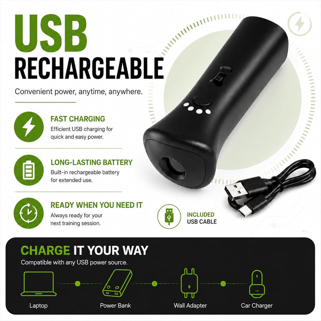 Humane ultrasonic pet trainer showing ergonomic grip design for outdoor walks