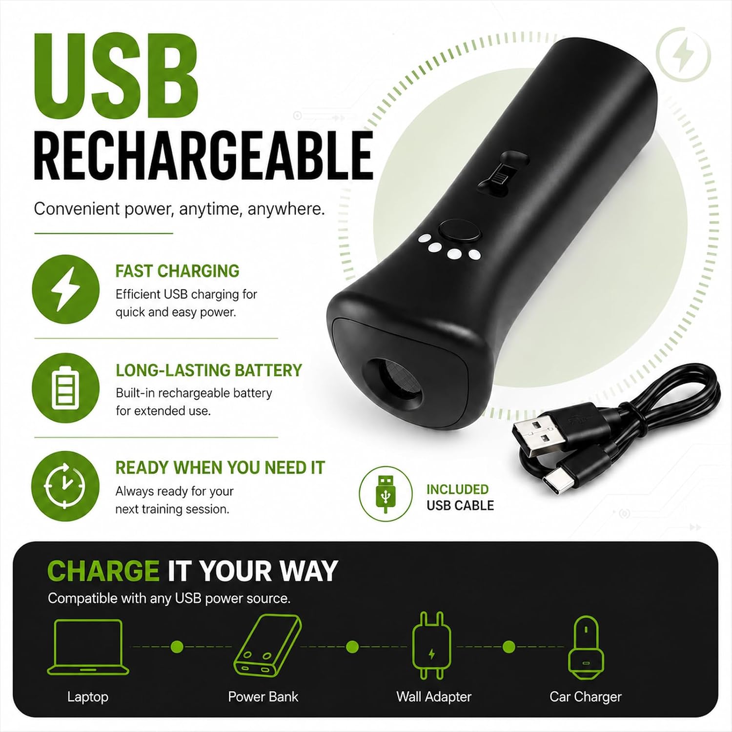 Humane ultrasonic pet trainer showing ergonomic grip design for outdoor walks