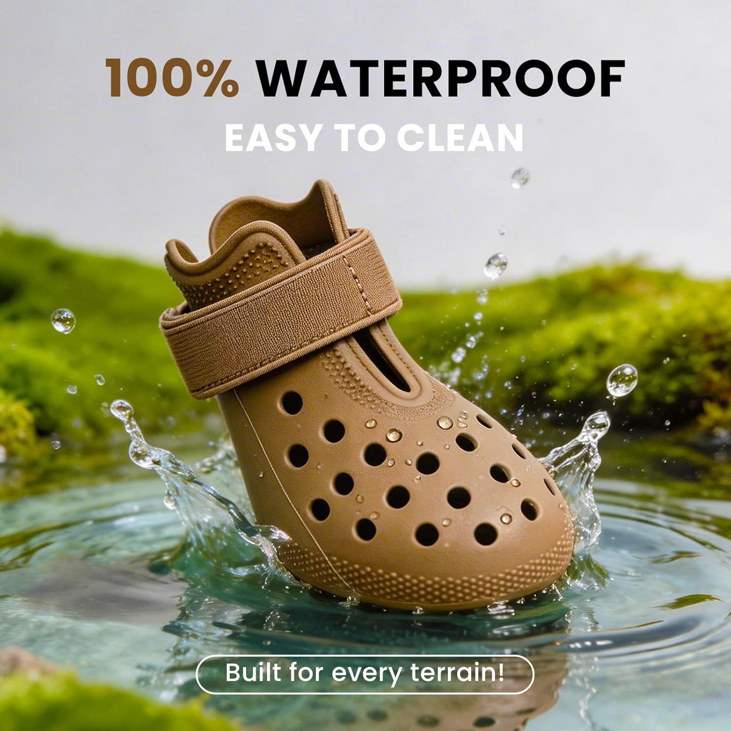 Brown Hertiendo dog shoes for large dogs on grass