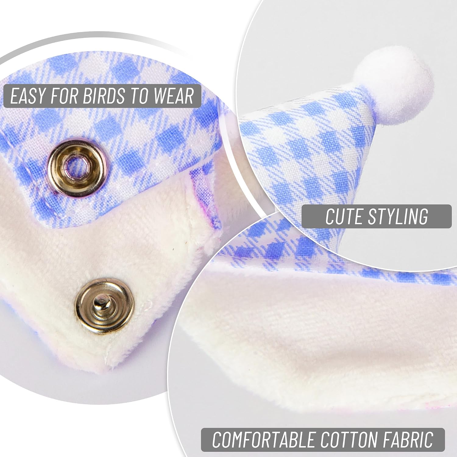HASSLICKIT hooded bird clothes blue checkered pattern with pom-pom