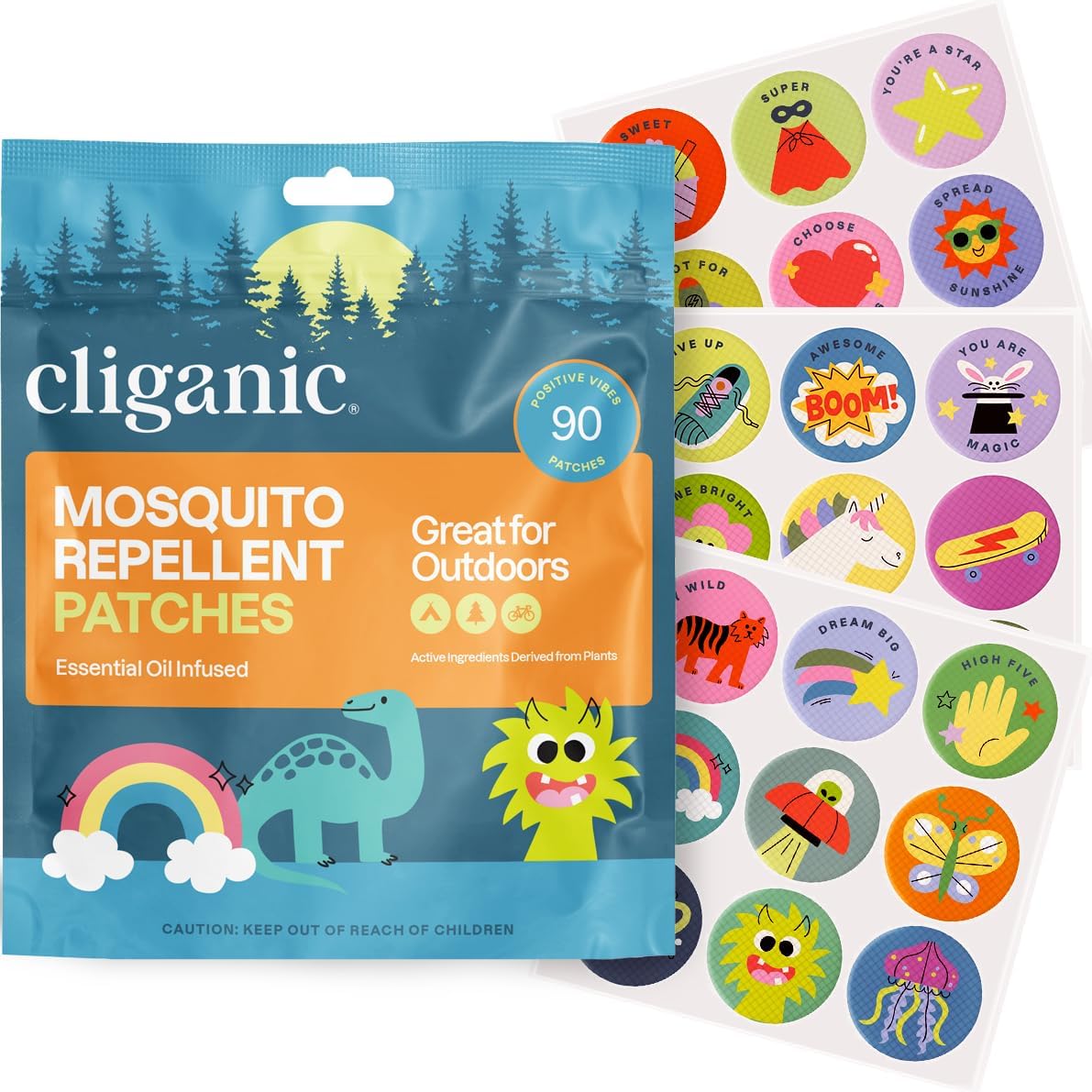 Cliganic Mosquito Repellent Stickers 90 pack resealable bag for natural insect protection